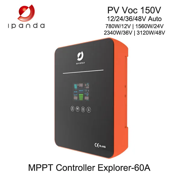 IP67 Waterproof IPANDA Explorer MPPT Solar Charge Controllers 12V 24V 36V 48V 150VDC 60A