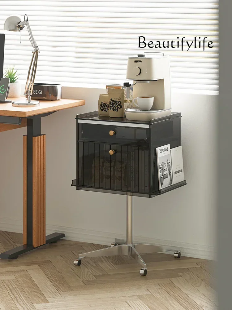 Retro Acrylic Lifting Side Table Rotating Bedside Table Furniture Record Cabinet Projector Shelf