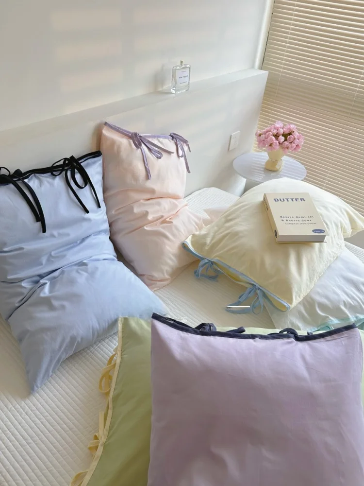 

Цветная наволочка из чистого хлопка с галстуком-бабочкой, одинарная наволочка 48x74 см, прочные аксессуары для постельного белья от JiJian