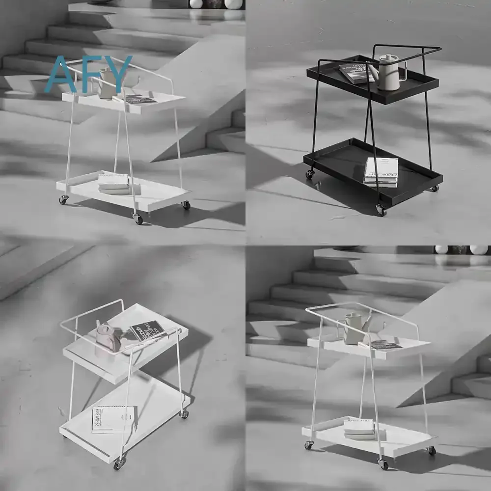 High Quality New Minimalist Iron Trolley Cart for Bedroom Kitchen Living Room Serving Food Drinks Mobile Wheel Furniture for
