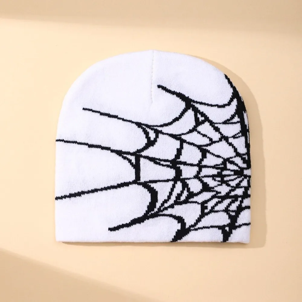 Hip-hop Soft Spider Web Pattern Beanie Caps Stretch Warm Pullover Hat Multiple Colors Street Punk Cuffed Knitted Hat Unisex