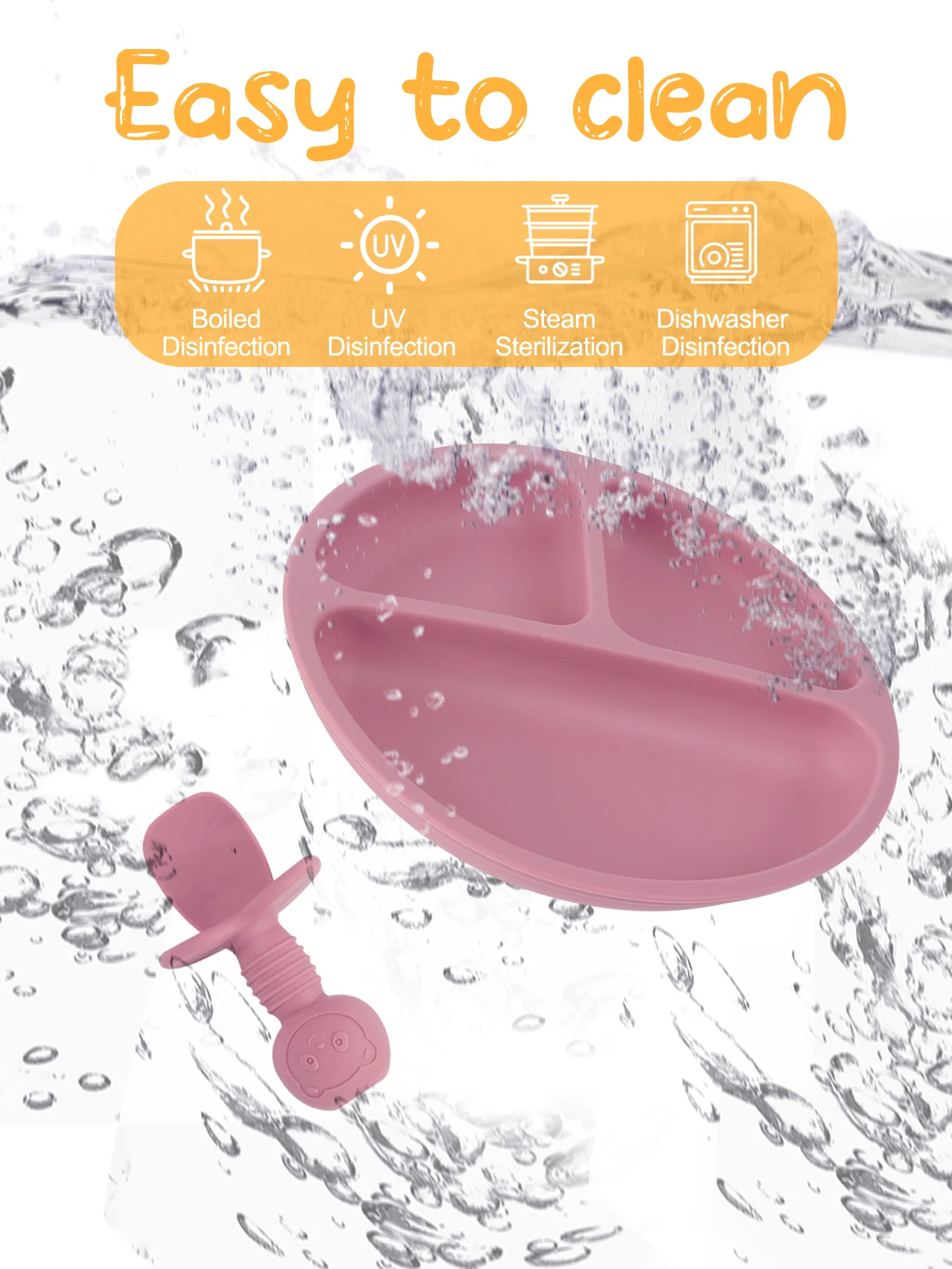 1 Juego de alimentación de silicona, vajilla para niños, suministros de alimentación de bebé, cuenco de alimentación de bebé, tenedor de silicona suave, cuchara