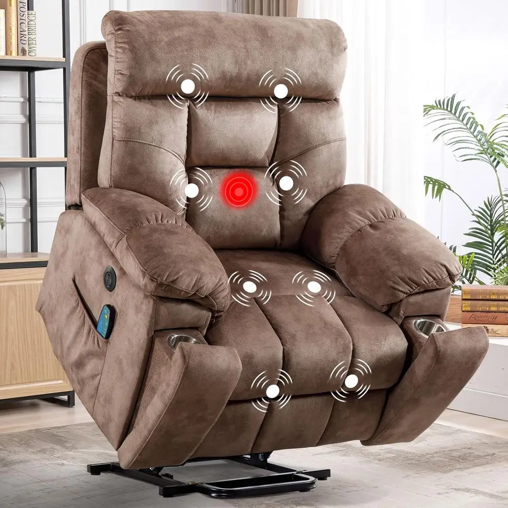

Luxury Oversized Recliner with Massage, Heat, 2 Cup Holders, Side Pocket & USB Port, Camel