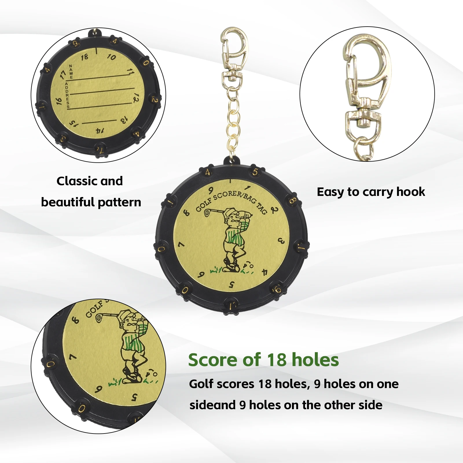 Golf-Stroke-Zähler mit 18 Löchern | Golf Score Keeper mit Schlüsselanhänger | Tragbarer Golf-Putt-Tracker | Golfzubehör für Männer und Frauen – Detail 2