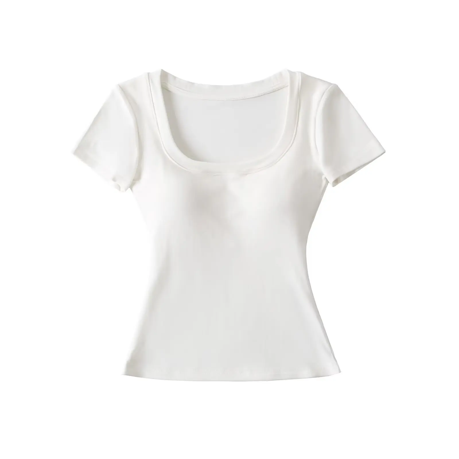 

Sexy ort Sve U-Ne T-irt Women's Slim Fit Summer Top with Chest Pad Hot Girl Sle Pure Color Base irt Inner Wear