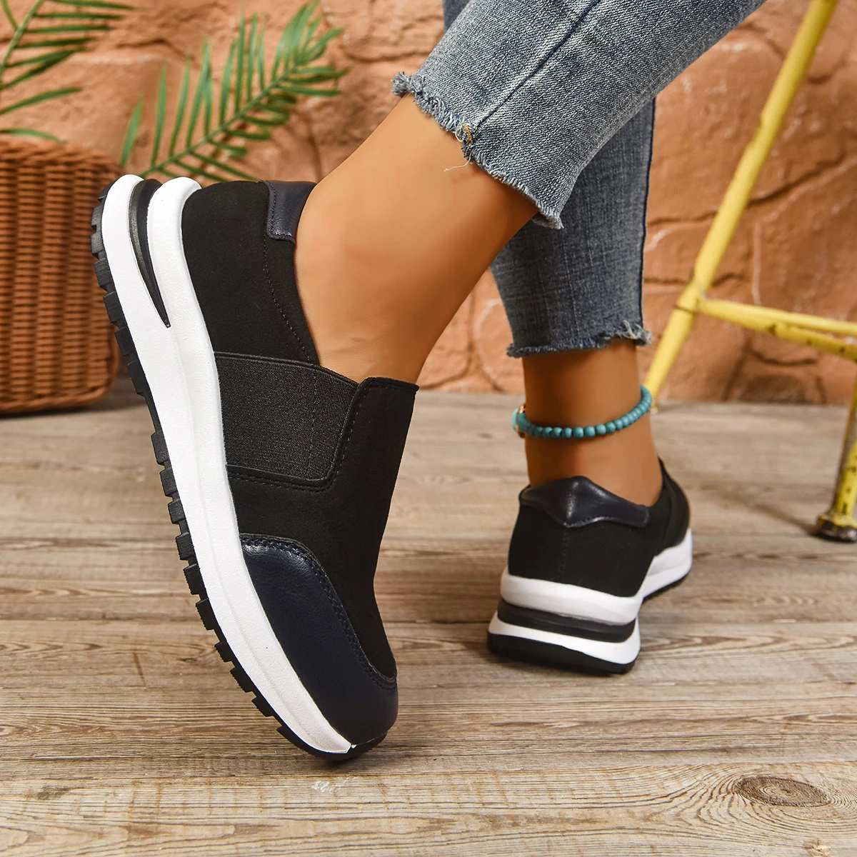 السيدات أحذية مفلكنة الربيع والخريف الترفيه سميكة سوليد جولة الرأس بلون الفم الضحلة أحذية رياضية حجم كبير #4