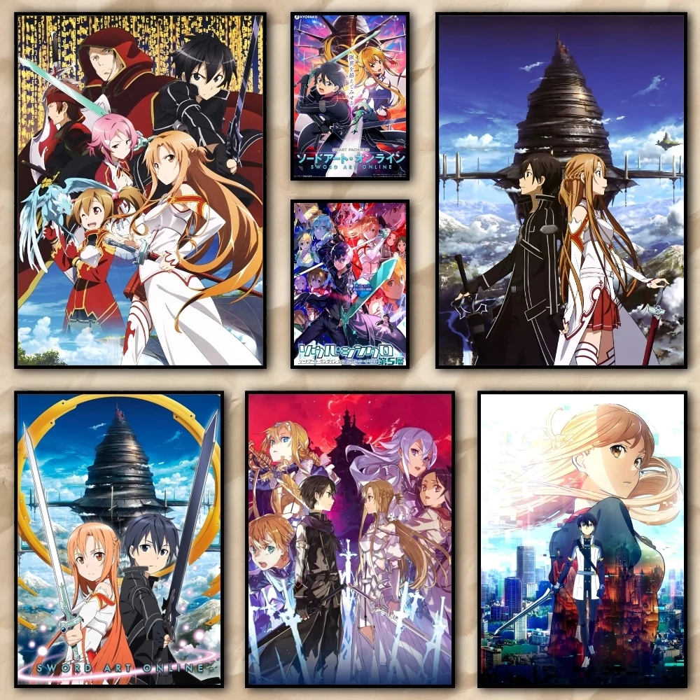 S-Sword Art O-Online SAO Pintura Caligrafia HD Pintura em Tela Decoração de Arte de Parede para Home Office Sala de estar Quarto Presente