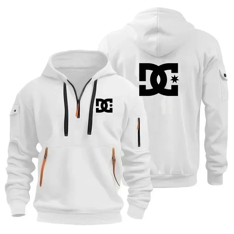 

New men's Spring and autumn zippered hooded sweatshirt, fashionable outdoor jogging multi-pocket casual men's pullovers