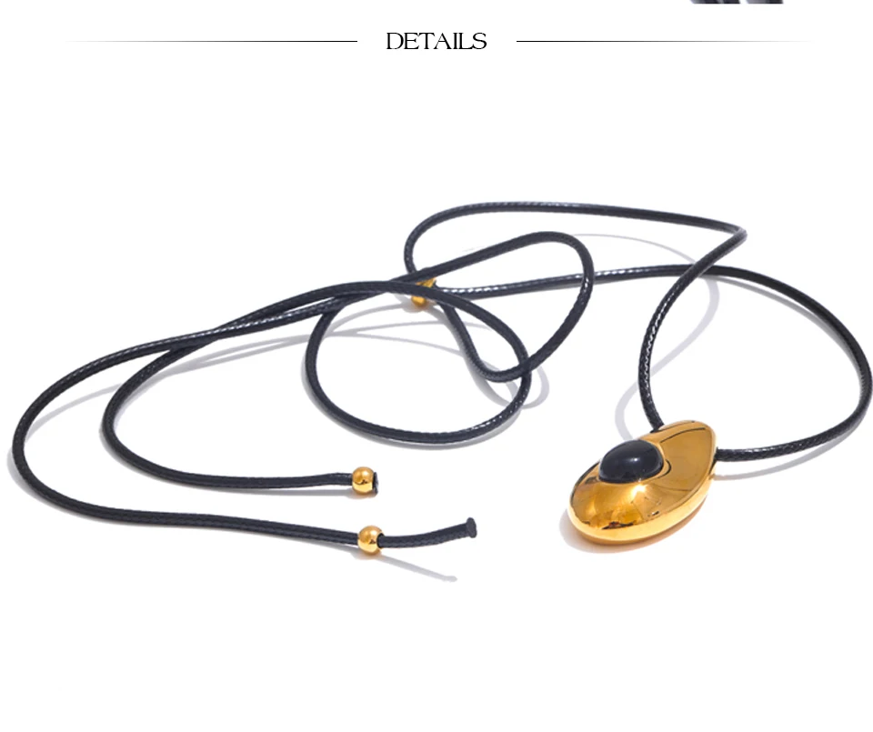 Yhpup Edelstahl Wassertropfen Achat Stein Anhänger PU Leder Halskette für Frauen Statement Modeschmuck Zubehör Neu – Detail 9