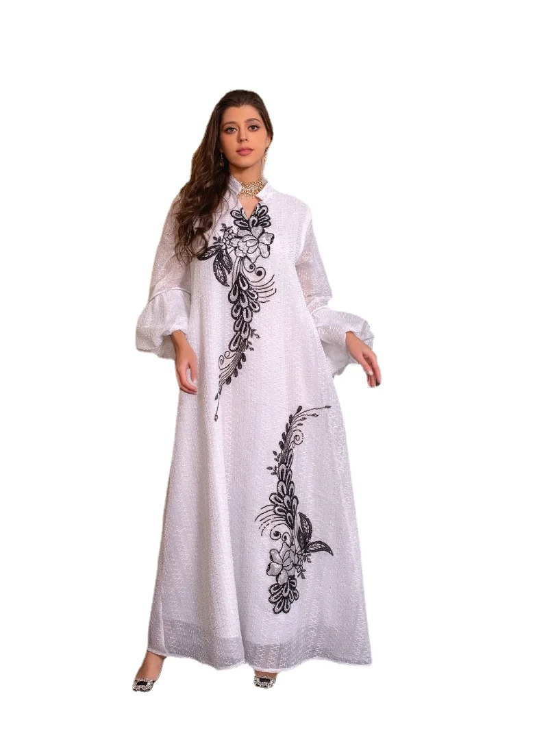 

Zigui Arabic Dress Woman Dubai Italy Wedding Party Lantern Sleeve Embroidered Muslim Clothing Dress Evening Dresses