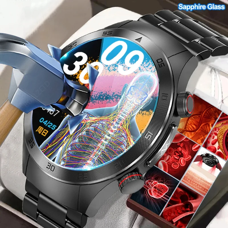 Laser therapie Saphirglas Smartwatch Blutzucker Blutfett Harnsäure Monitor EKG ppg Smartwatch