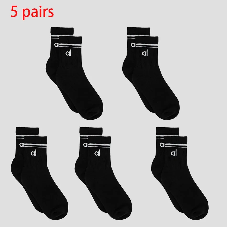 AL Unisex Cotton Yoga Socks Mid Tube Breathable Sweat Absorbing Sports Socks Solid Color Socks