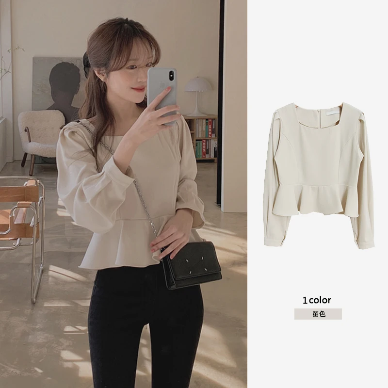 

Spring Autumn 2026 New Style Korean Sweet Fashionable Small Square Collar Lace Splice Hem Women's Design Sense Shirt
