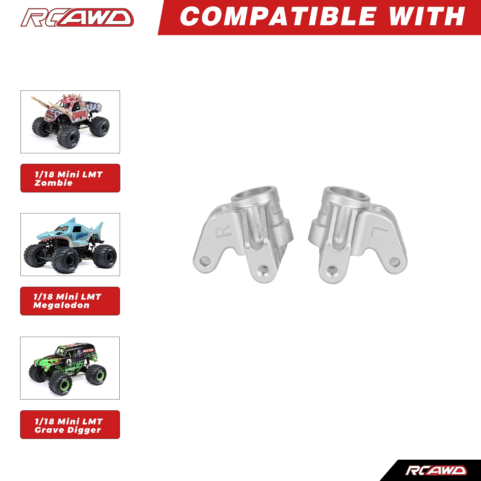 RCAWD for Losi 1/18 Mini LMT LOS01026 Steering Blocks for LOS01026T1 LOS01026T2 LOS01026T3 T4 Steering Knuckle Upgrades Parts