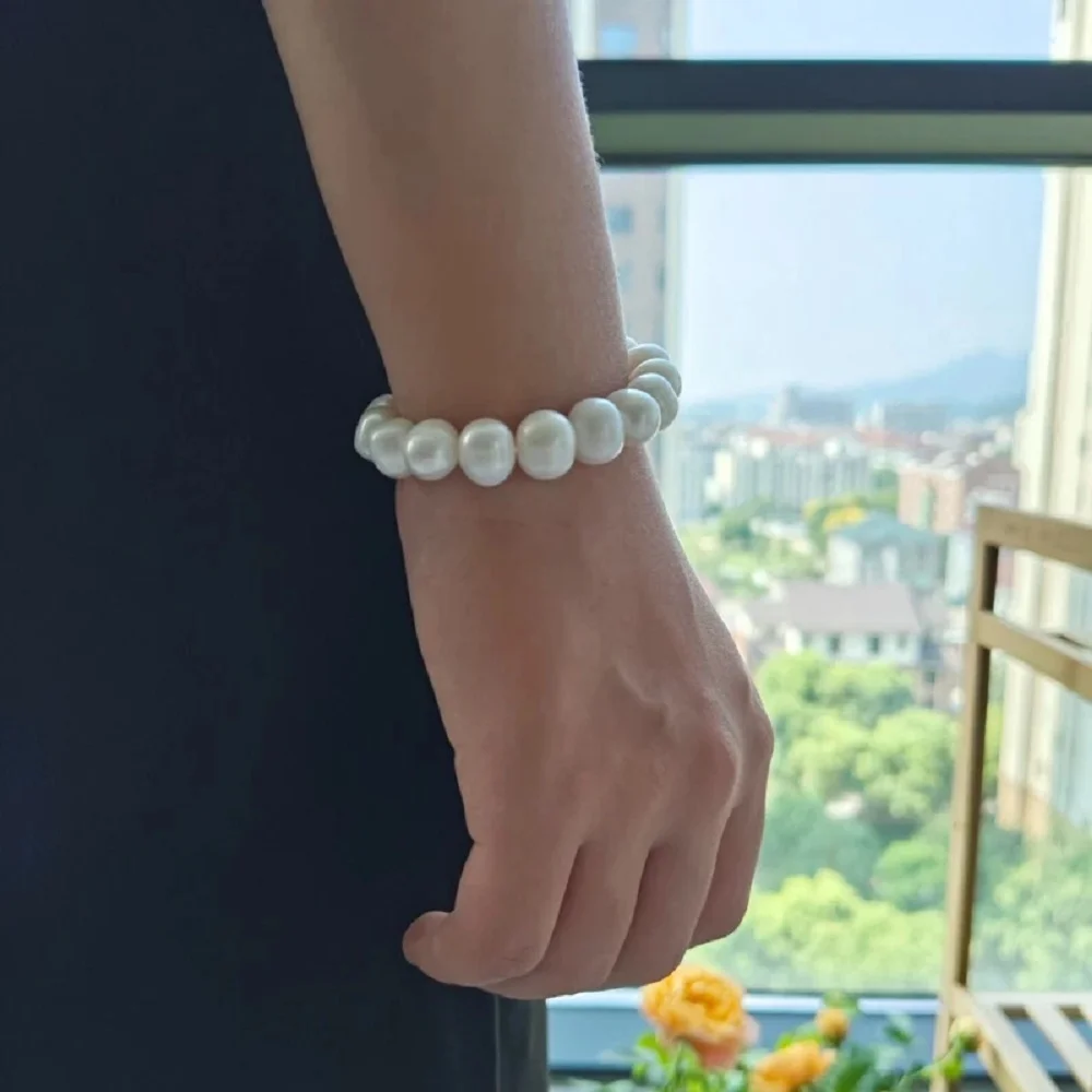 

Великолепный браслет ААА+10-11 мм, браслет из натурального белого жемчуга Южных морей, 925–7,5–8 дюймов