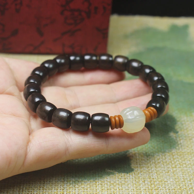

Shenguibaoyu Agarwood Straight-Cut Pumpkin Bracelet for Women, Forest Style DIY Buddhist Prayer Beads