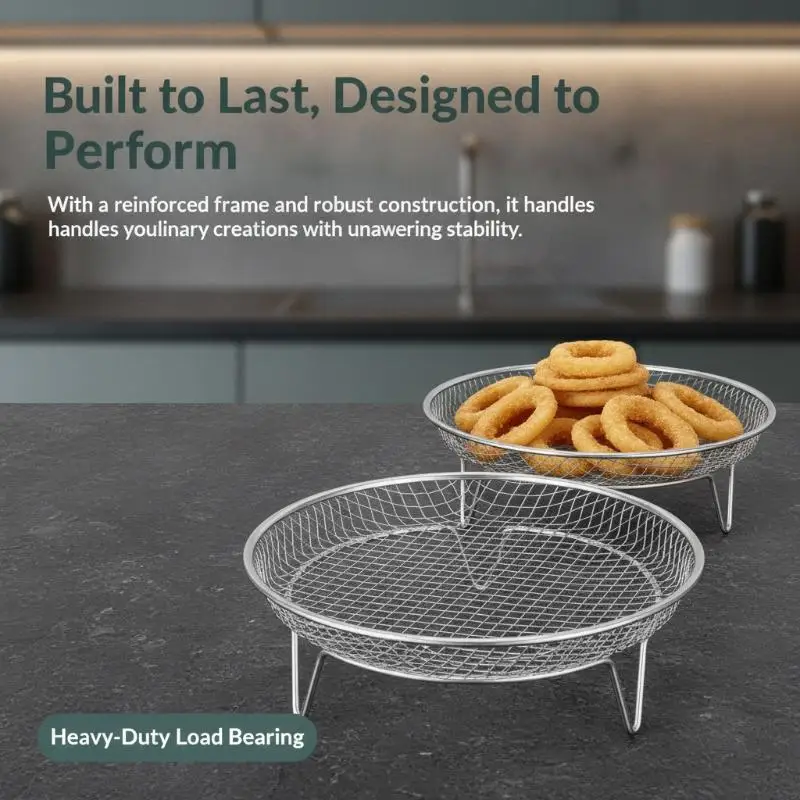 1Pc Air Fryer Rack Stackable Grilling Rack Stainless Steel Grill Basket Tray
