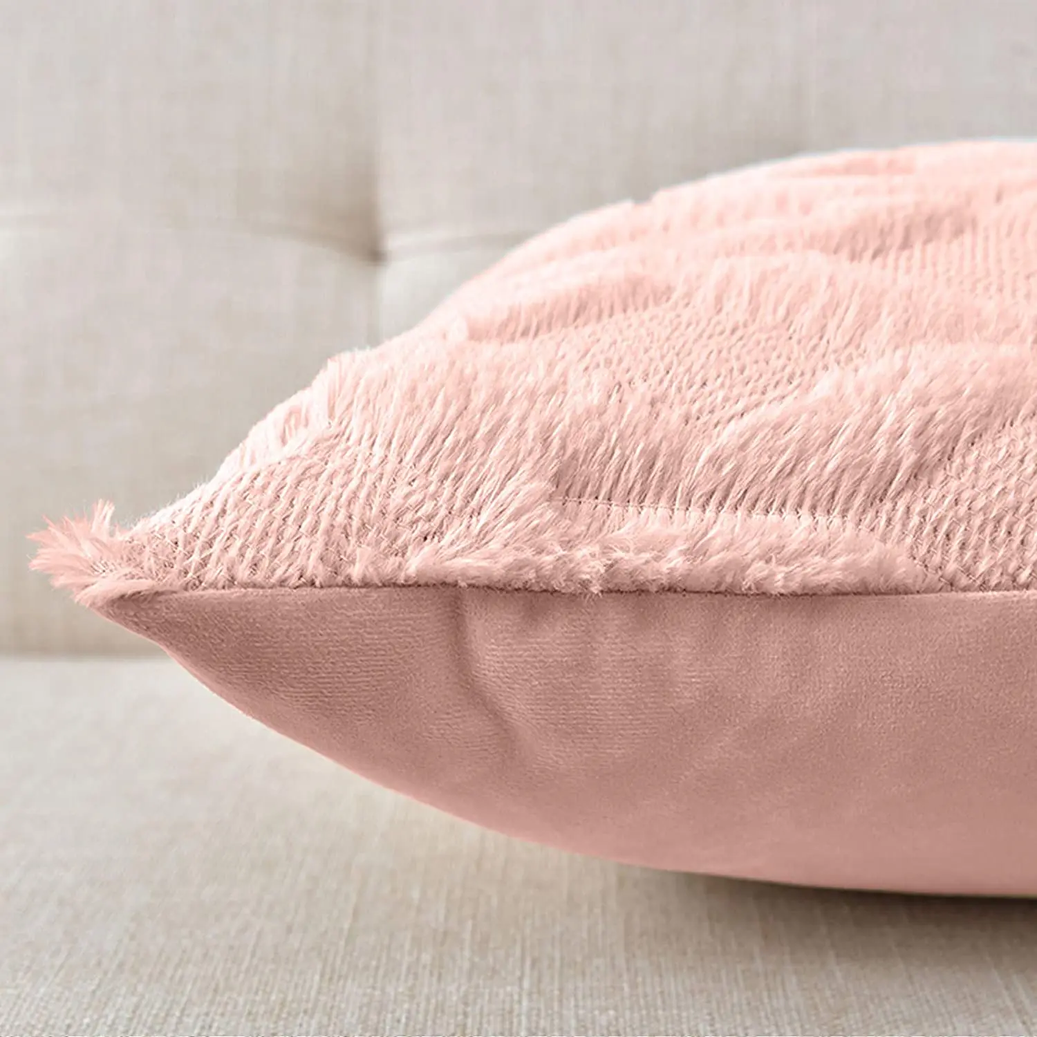 Funda de almohada de felpa rosa, funda de cojín con rombos de 45x45, funda de almohada estilo bohemio para sala de estar, silla, decoración del