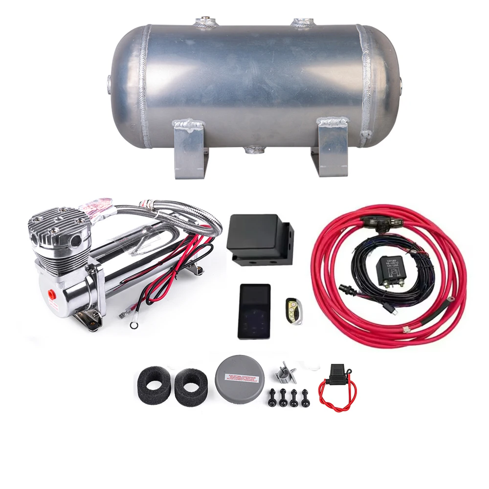 Kit de gestion d'air universel économique, kit de suspension pneumatique à mémoire de forme en trois segments avec 1 réservoir d'air et 1 pompe de compresseur