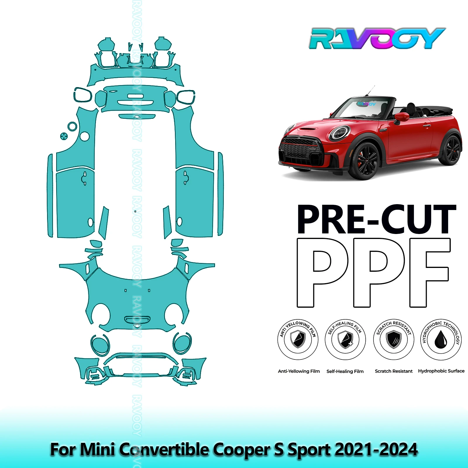 

For Mini Convertible Cooper S Sport 2021-2024 Full Vehicle Clear Bra 8.5Mil Precut PPF Paint Protection Film