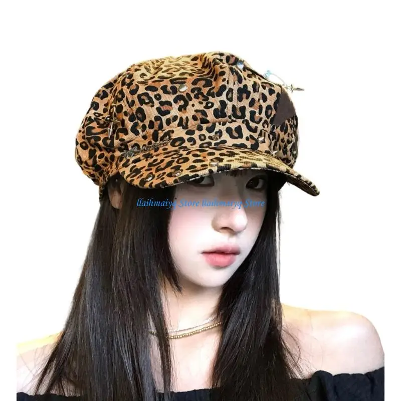 573B Elegant Leopard Print Cap Sun Hat Fashionable Outdoor Hat For Women Casual And Dressing Up Outfits
