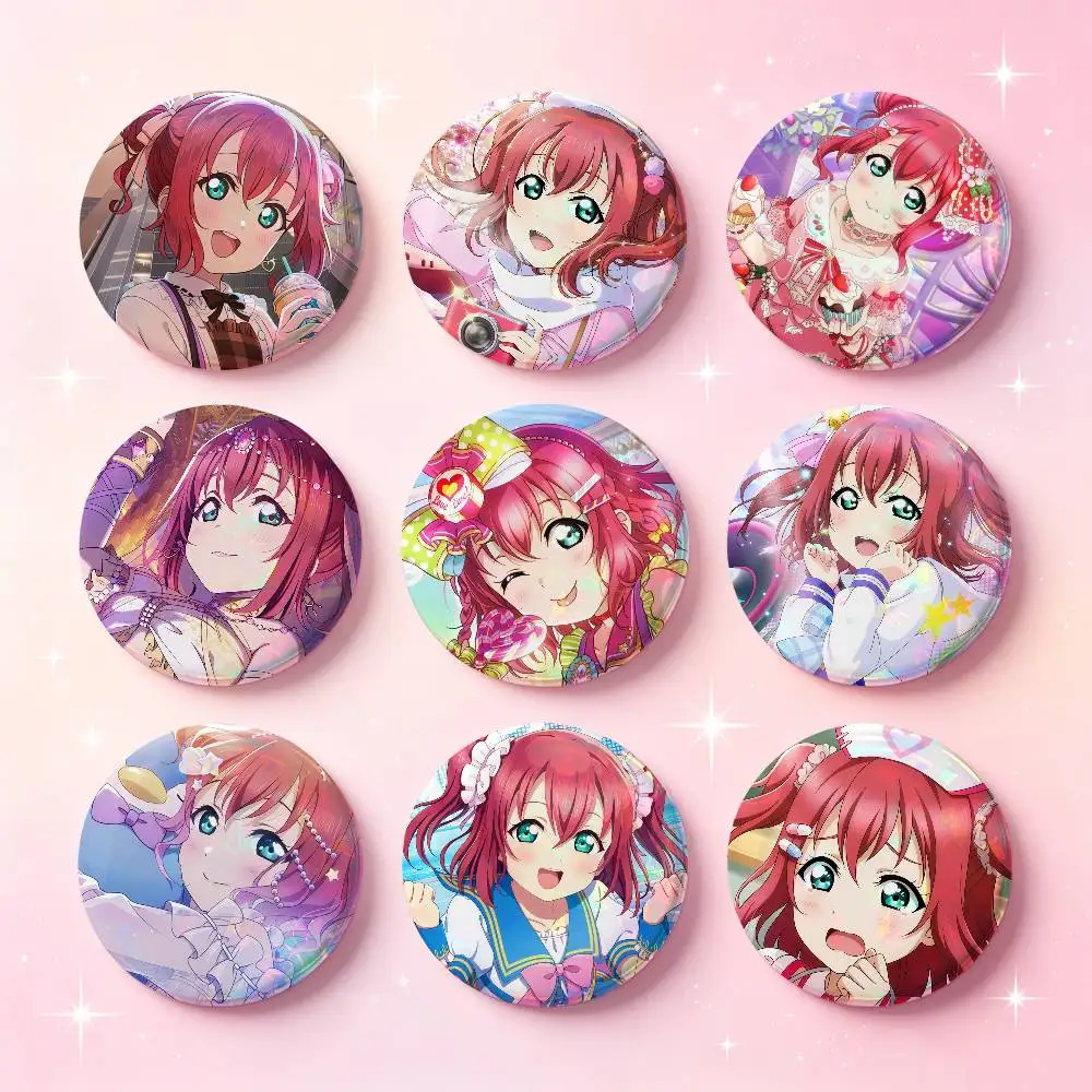 Ruby Kurosawa Anime Figure Badges Button Round Creative Pin Brooch Badge Bag Decor Accessories Fans Collect Friends Gifts