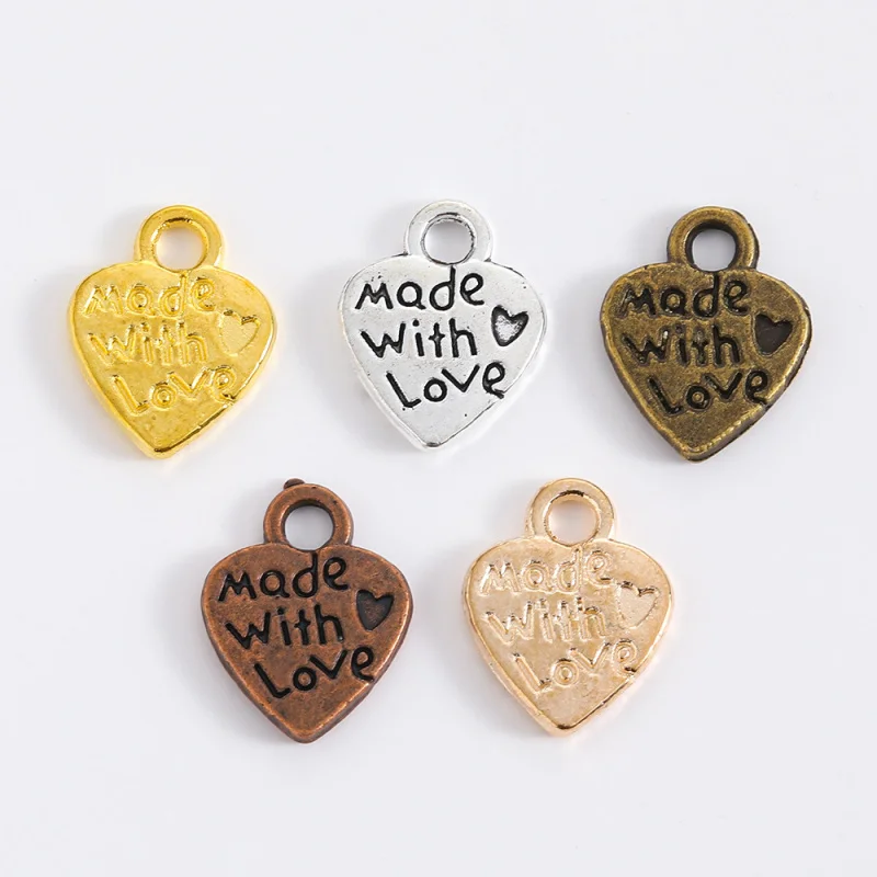 50 piezas de moda hechas con amor, colgantes de letras en inglés, encantos que se adaptan a manualidades de pendientes, collares y pulseras, creación de joyería.