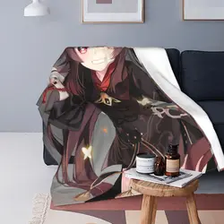 Hu Tao Flannel Throw Blankets Genshin Impact Amine Blankets for Bedding Bedroom Super Soft Bedspread