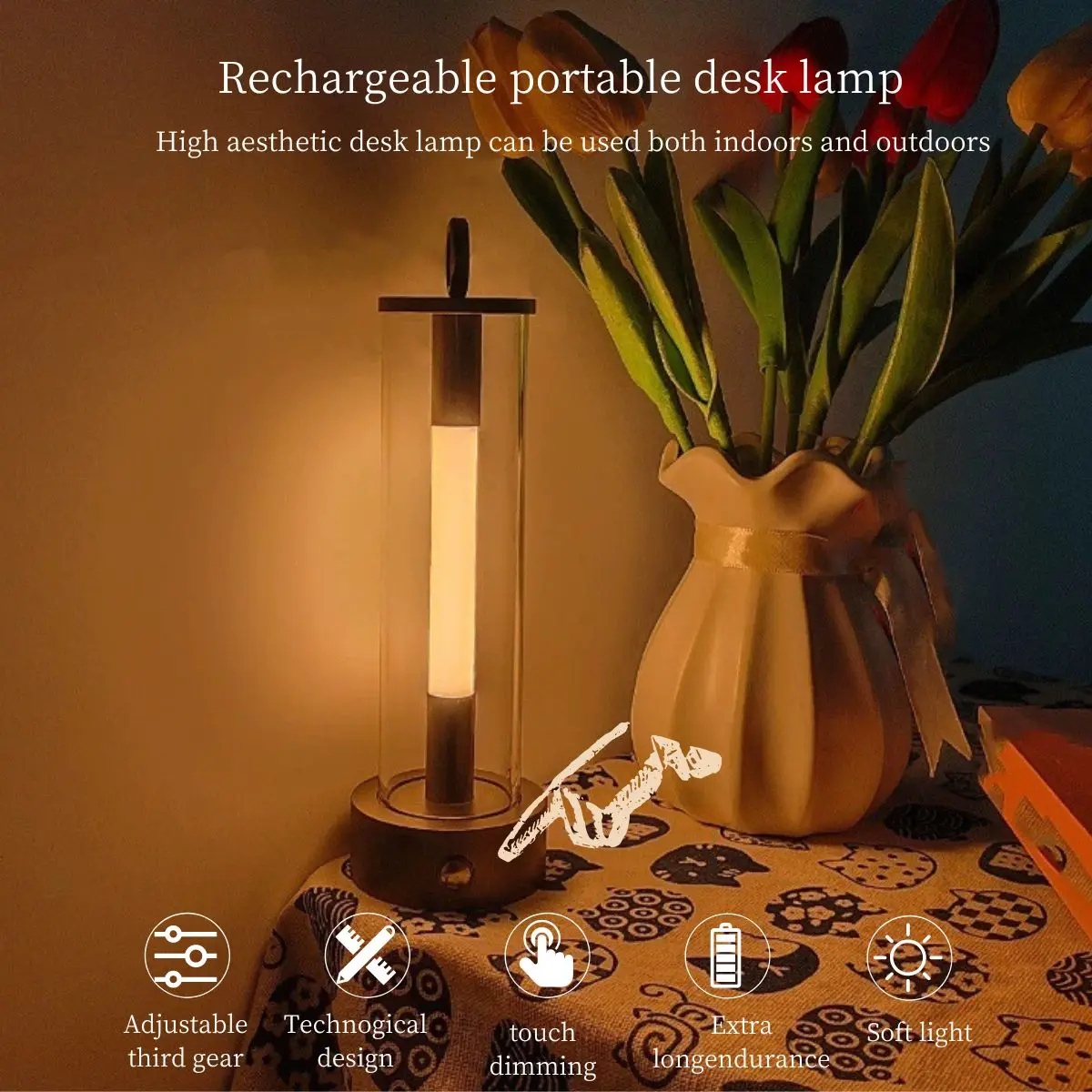 

Портативная металлическая светодиодная настольная лампа, 3-цветный сенсорный датчик управления, перезаряжаемая настольная лампа, прикроватная лампа, обеденный бар для кемпинга на открытом воздухе