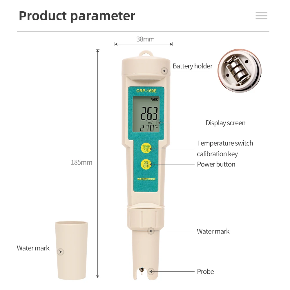ORP Meter Tester Professional ORP/Redox 169E Tester Waterproof Water Quality Testing 0~+/-1999mV
