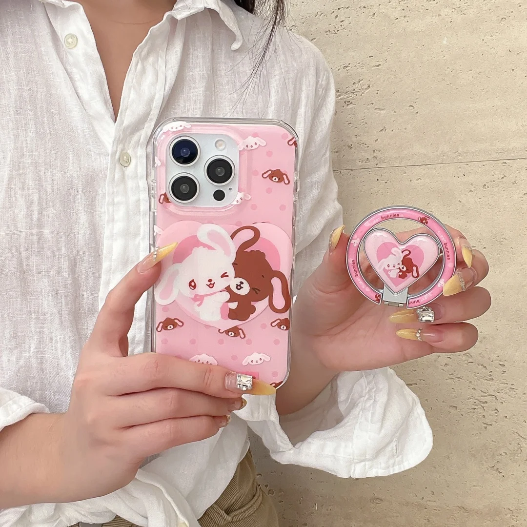 

Sugarbunnies heart Magnetic Ring Rotation Holder Magsafe Wireless Charge Phone Case For iPhone 16 15 14 13 Pro Max Cover﻿