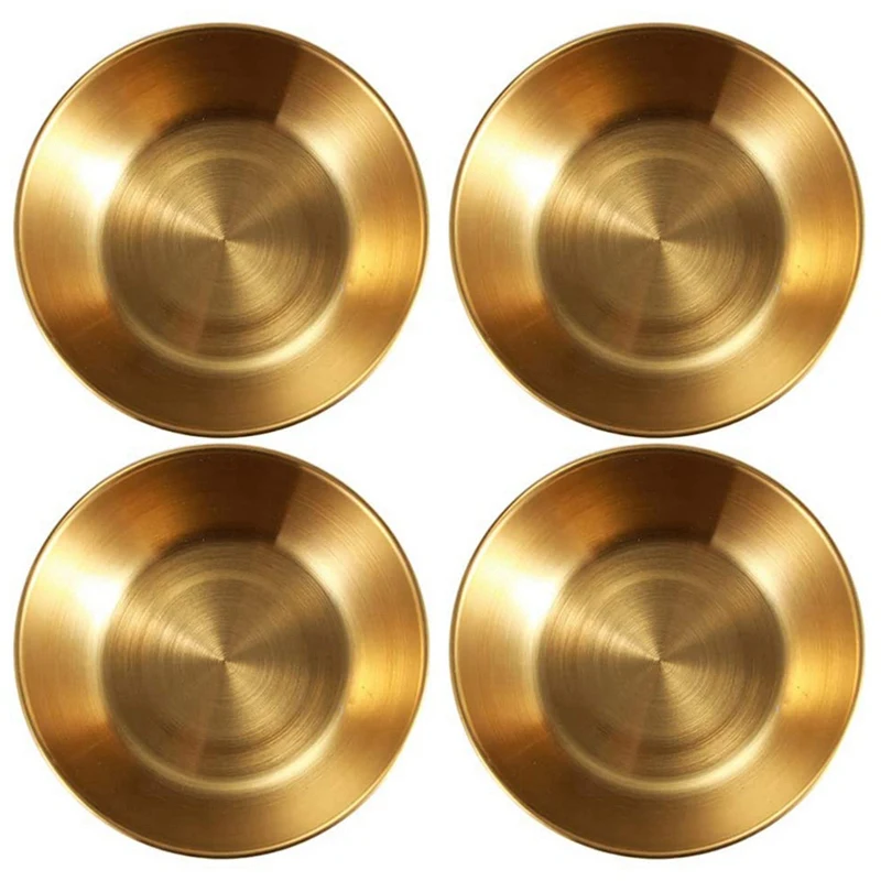 4PCS Stainless Steel Round Small Dish Golden Sauce Seasoning Dish Home Restaurant Kitchen Soy Sauce Dish-A27I