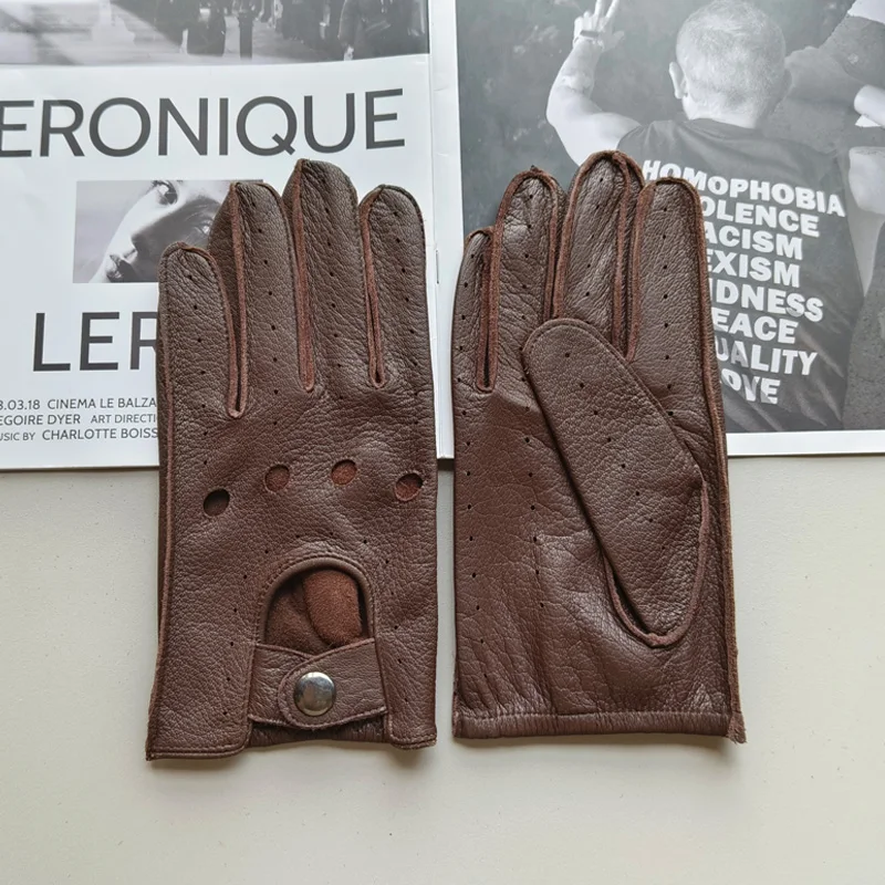 Gants en cuir monocouche pour hommes, gants d'équitation en plein air, gants de moto en peau de daim à doigts complets, section mince, nouveau