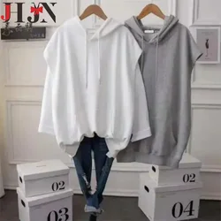 JHJN New Women Hoodies Sweatshirt Sleeveless Drawstring Pullover Vest With Pockets Classic Color Large Size Hoody Sporty Shirts