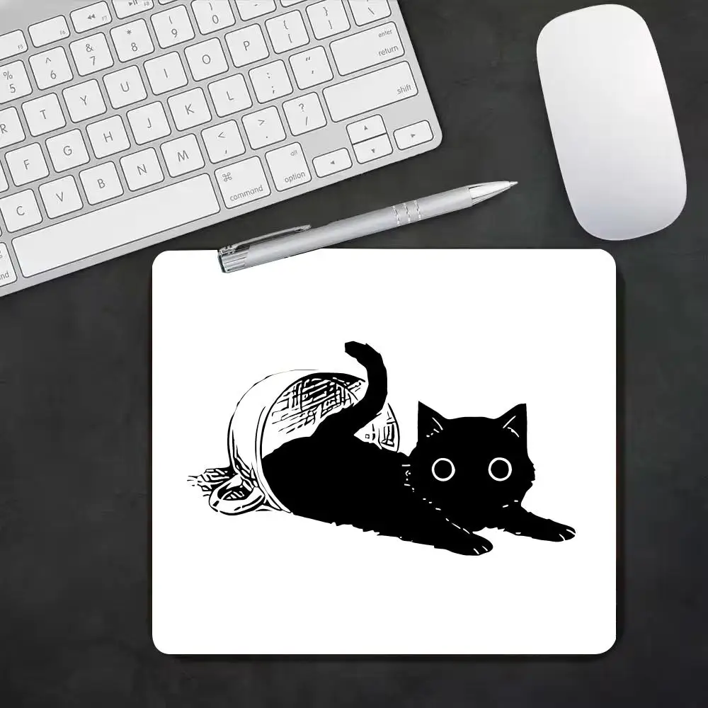 Cute Cartoon Black Cat Mouse Pad Small Gamer Desk Mat Square Gaming Office Accessories Rug Mousepad Rubber Keyboard Table Mats