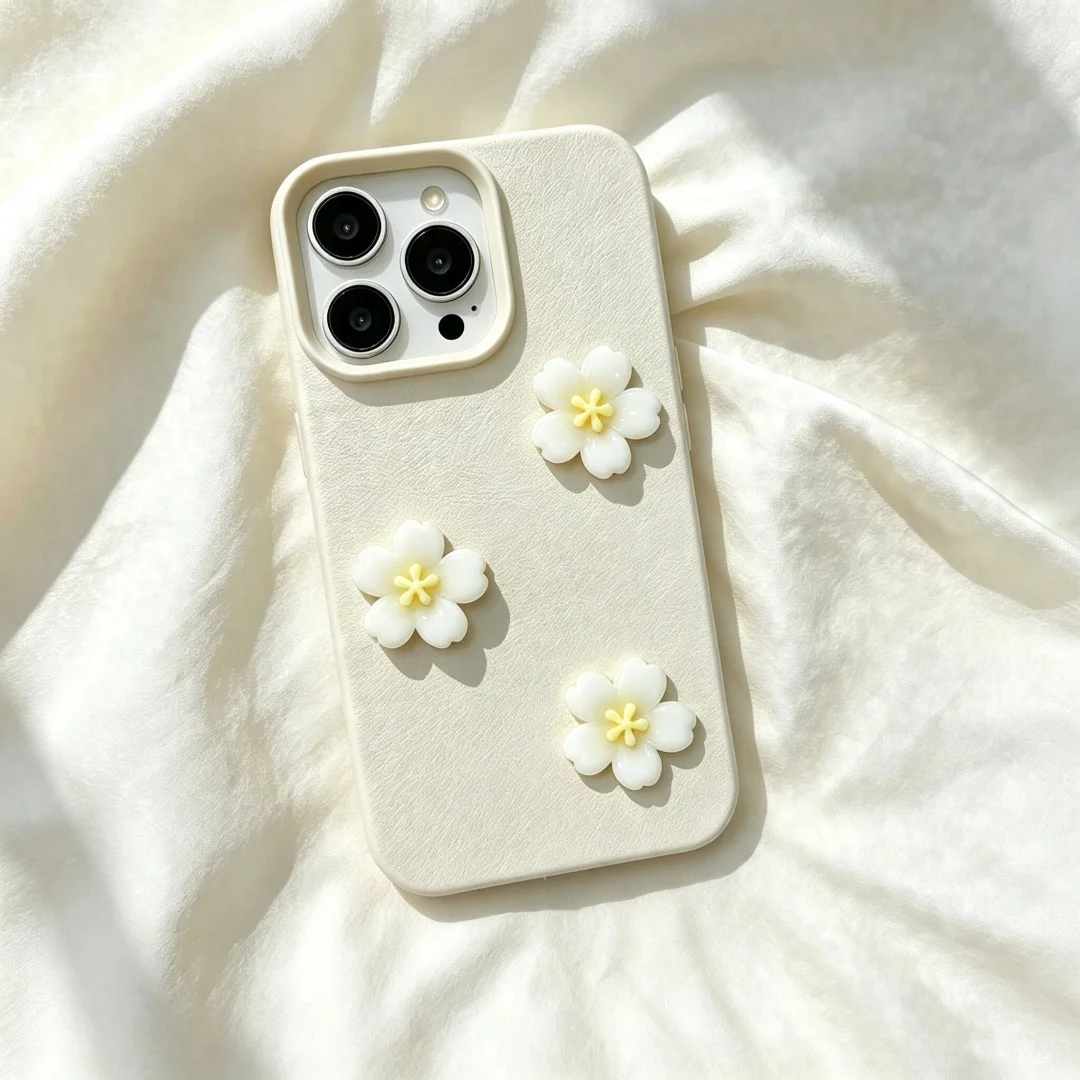 Girly 3D Cherry Blossom Soft Phone Case For iphone 17 14 15 16 11 12 13 Pro Max 17 Air XS XR X 14 15 16 Plus Candy Color Cover