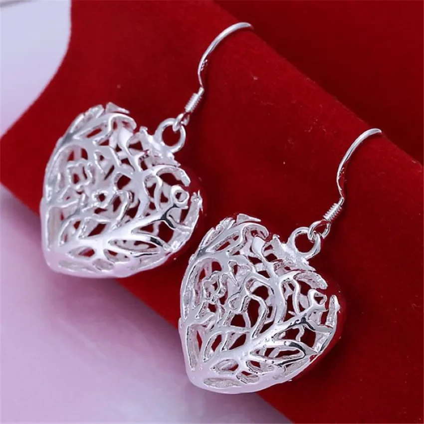 

factory price E075 wholesale Beautiful Retro heart love Silver Plated earrings high quality fashion classic jewelry women lady