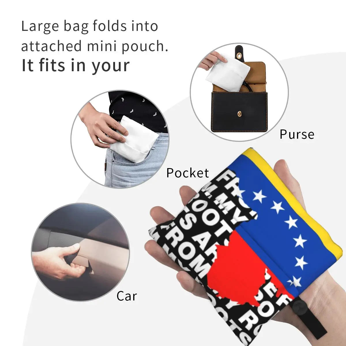 My Roots Are From Venezuela Shopping Bags Women Portable Large Capacity Groceries Republic of Venezuela Pround Tote Shopper Bags