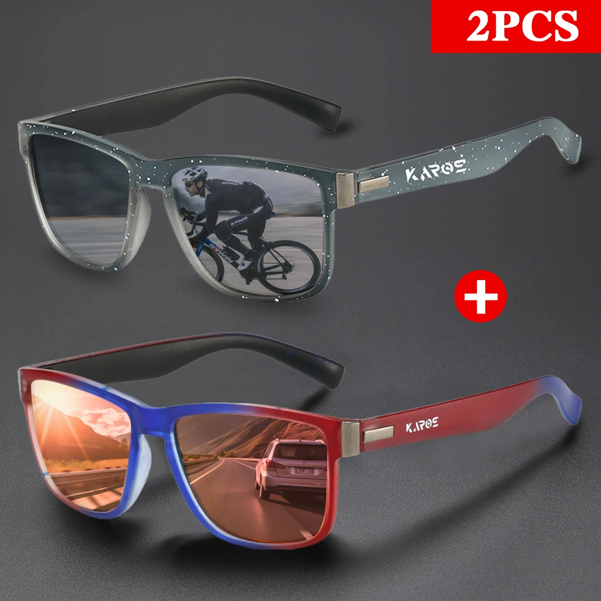 

2Pcs/Set Classic Fashion Square Polarized Sunglasses Men Women Vintage Glasses Outdoor Sports Driving Fishing UV400 Eyeglasses