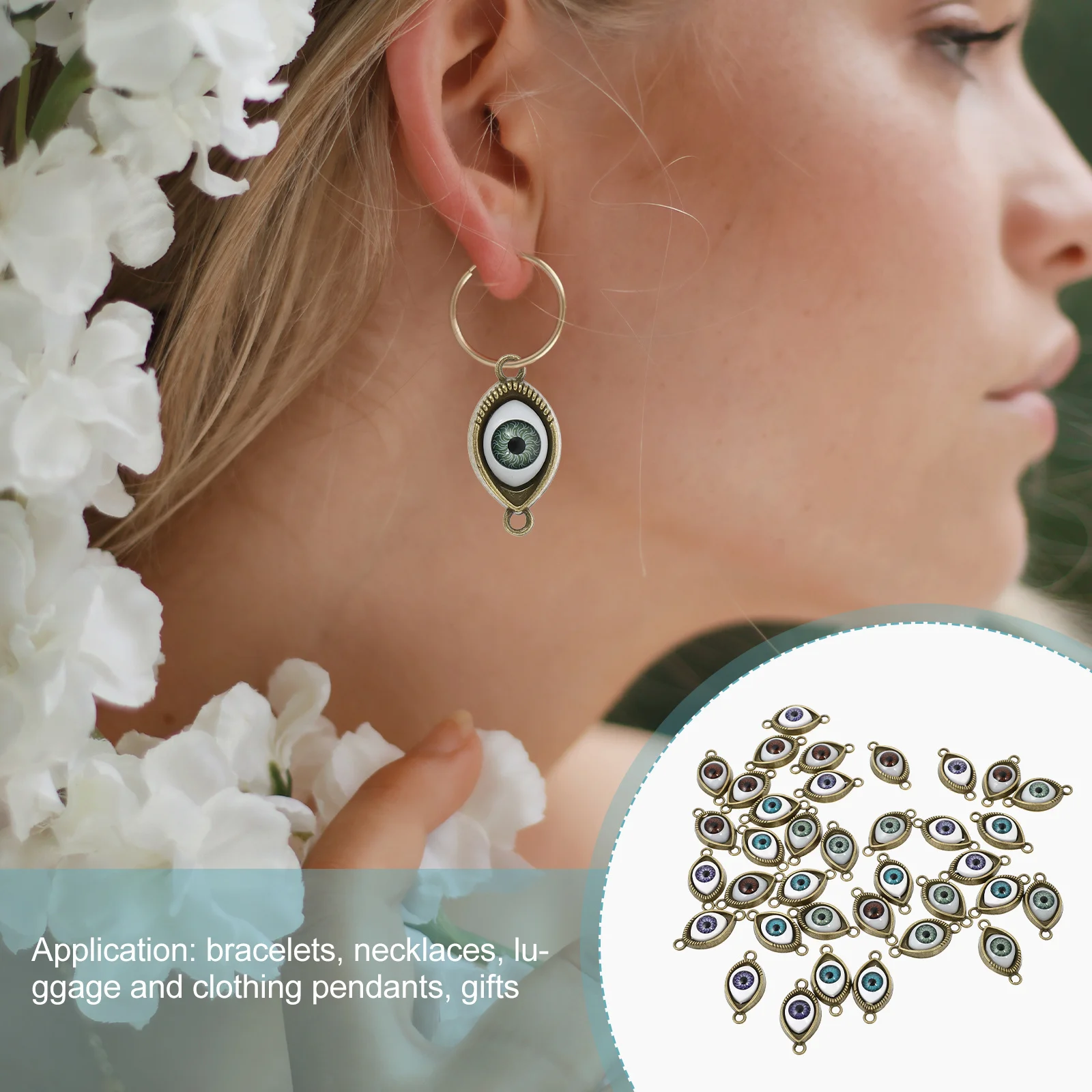 

40Pcs Eye Shape Alloy Pendants Vintage Charms for DIY Jewelry Making Crafts Necklace Bracelet Earring Pendant Findings