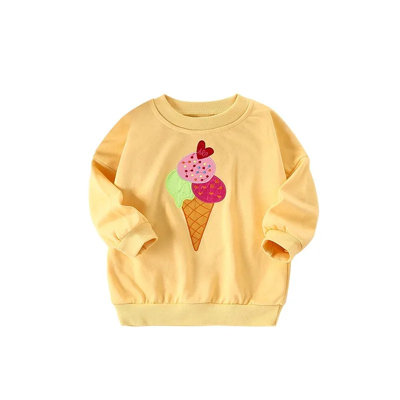 Spring Baby Girls Clothes Kid Boy Ice Cream Printed Sweatshirts Children Sweet Solid Cotton Pullover Long Sleeve T-shirts Top