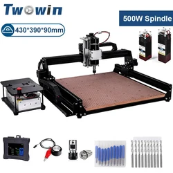 TWOWIN 500W Milling Machine 3 Axis CNC Router Laser Engraving Machine Work Area 430*390mm Cutting Engraver for Wood Metal