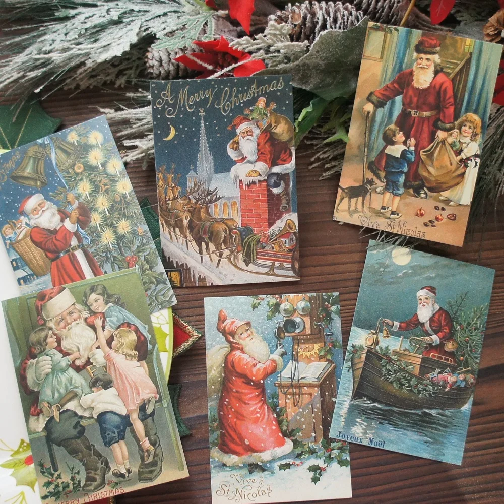 15pcs Retro Christmas Ink Painting Santa Card As Scrapbooking Party Invitation DIY Decoration Gift Card Message Card Postcard