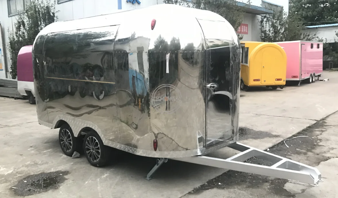 Stainless Steel Airstream Fast Food Truck Customized Food Cart Mobile Fully Equipped Pizza Coffee Trailer Concession Snack Kiosk