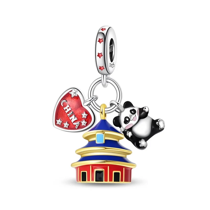925 Sterling Silver Famous Beijing Architecture Travel Charms Pendant Fit Original Bracelet Necklace DIY China Tour Women Jewelr