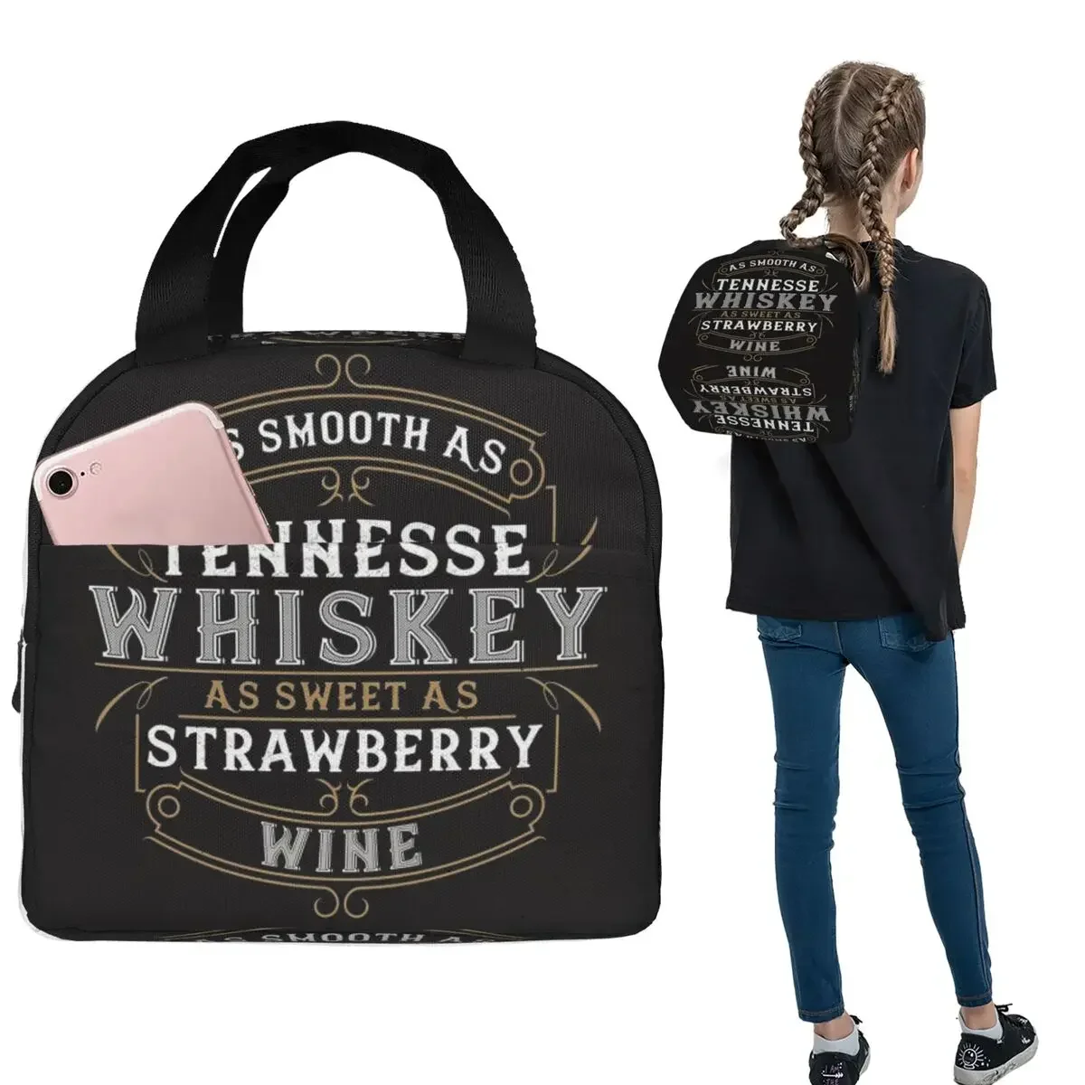 As Smooth As Tennessee Whiskey Insulated Lunch Bag for Women Kids Portable Food Boxes Thermal Lunch Box Tote
