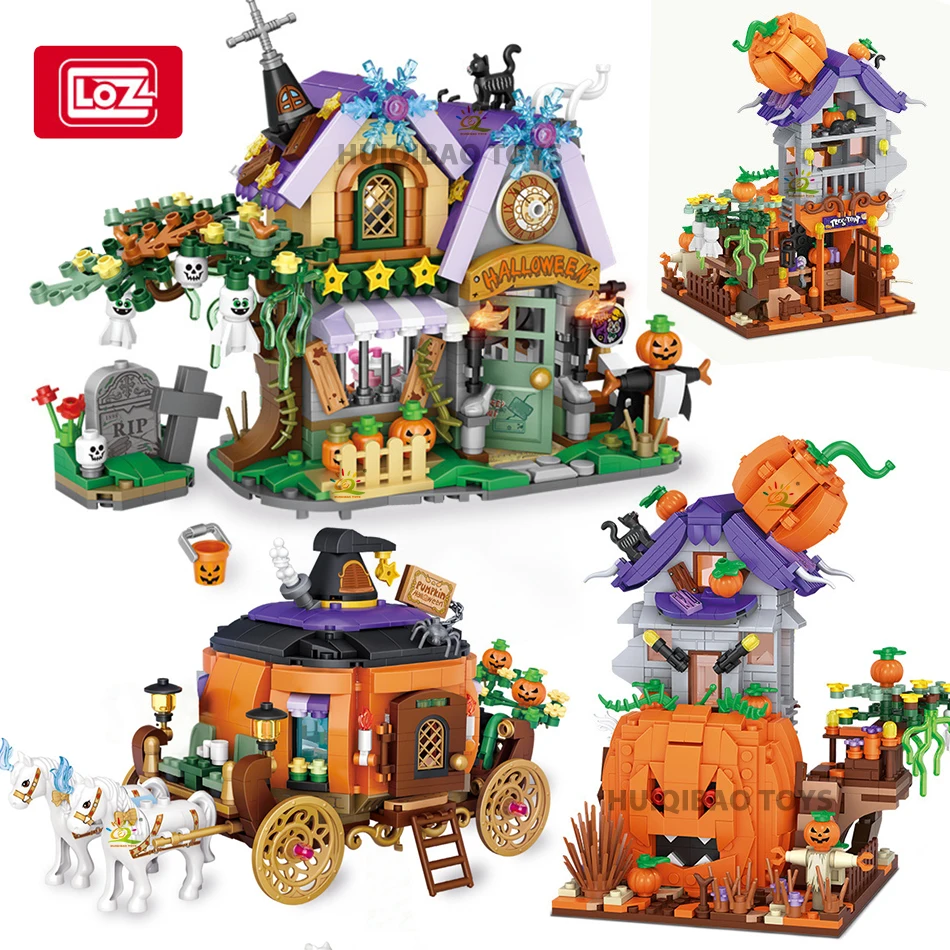 LOZ Halloween Mini Pumpkin House Micro Model Building Blocks City Kid DIY Pumpkin Carriage Set Bricks Toys for Children Gift