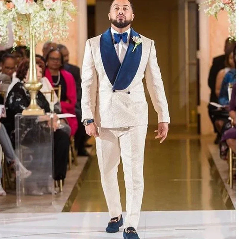 

African Suits For Men Wedding With Double Breasted Black Shawl Lapel Groom Tuxedo 2 Piece Custom Male Suit (Jacket + Pants) 2025