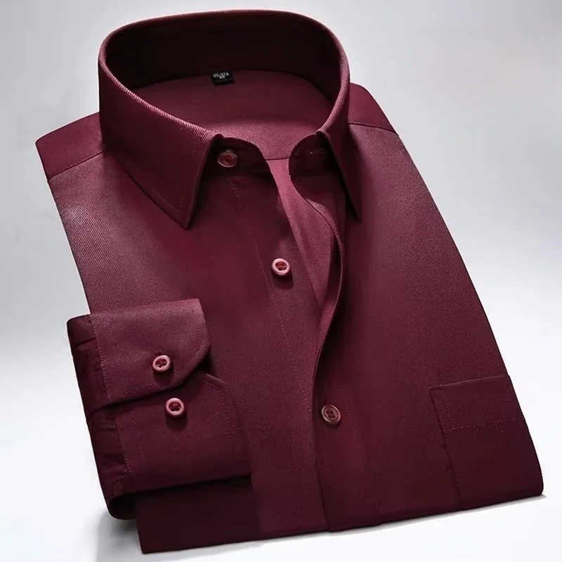 Men Formal Shirt Long Sleeve Office Solid Color Anti-Wrinkle Fashion Business Pocket White Social Shirts Male Clothing S-6XL 7XL