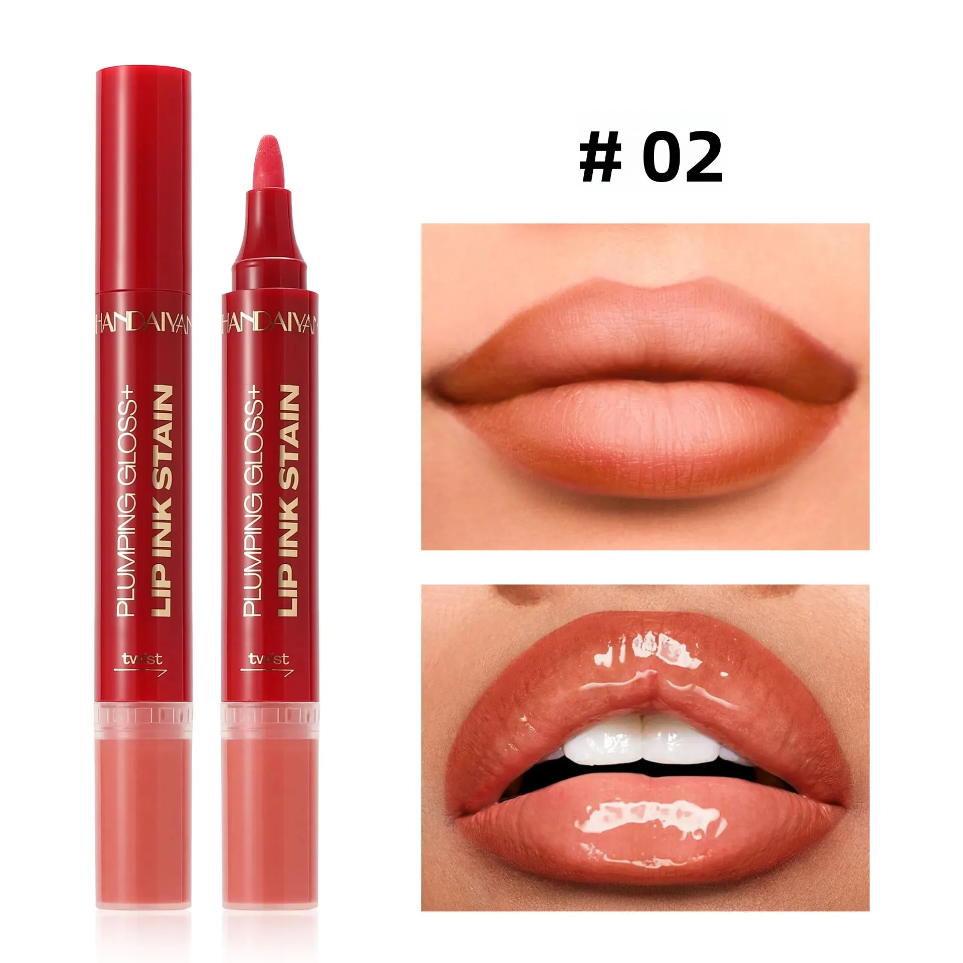 HANDAIYAN-Bolígrafo de brillo de labios de doble cabeza, aceite hidratante, diseño de doble extremo para labios hidratados, 6 colores, fácil de colorear: 02